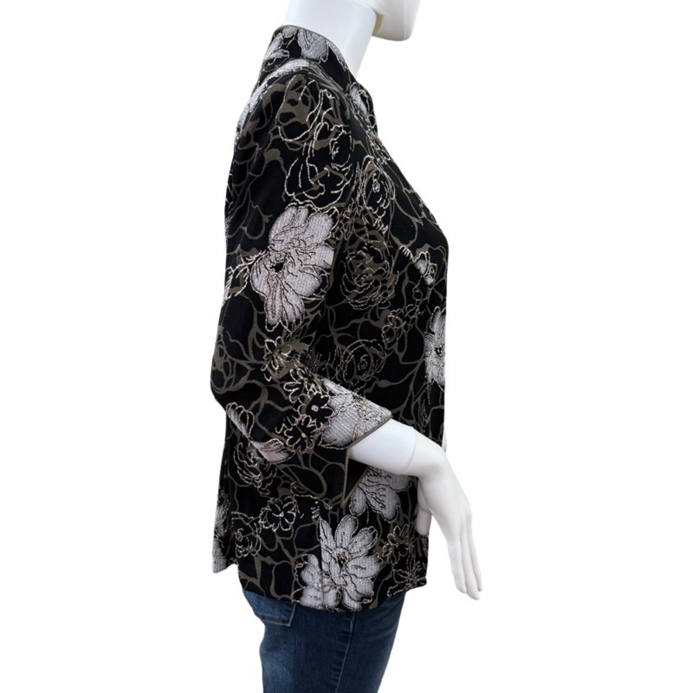 ALEX EVENINGS NWT Black Silver Floral Print Jacket & Tank Set Women's Size L - Picture 3 of 16